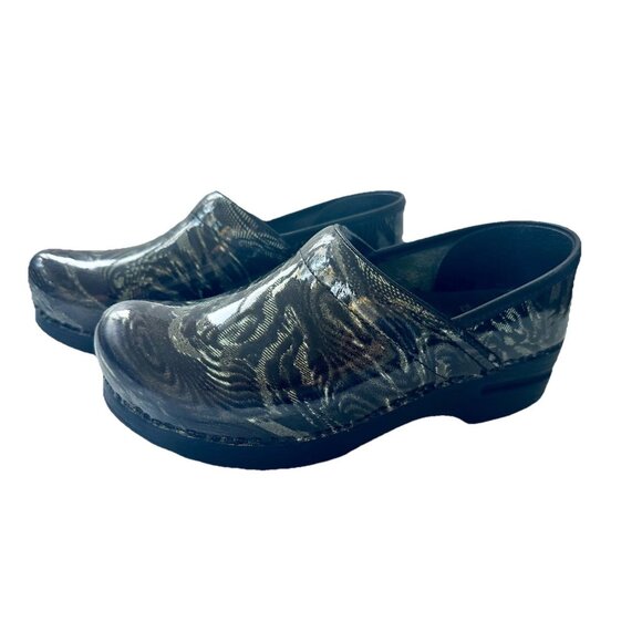 Dansko Marbled Leather Comfort Clogs Size EU 39 Professional Nursing Black - Picture 1 of 9
